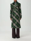 Burberry Check Belted Trench Coat With Faux Fur Collar In Green