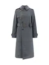 Burberry Grey Cotton Blend Trench Coat Women In Cinder