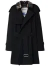 Burberry Trench Coat With Belted Waist And Plaid Collar In Black