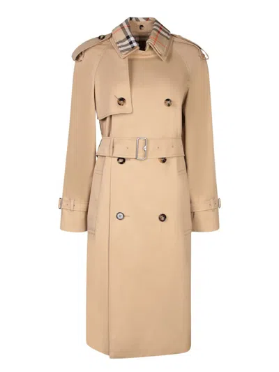 Burberry Beige Cotton Trench With Classic Details In Neutrals