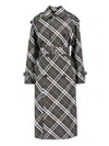 Burberry Green Oversized Double-breasted Trench Coat With Check Motif In Twill Woman In Black