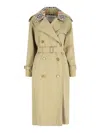 Burberry Castleford Check Collar Water Resistant Gabardine Trench Coat In Neutral