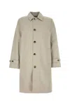 Burberry Long Cotton Double-breasted Coat With Notched Lapel In Grey