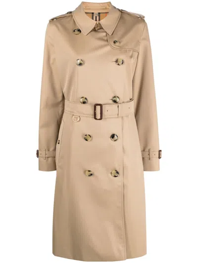 Burberry Double-breasted Cotton Trench Coat In Beige