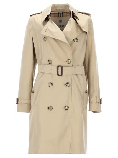 Burberry Beige Notched Lapel Trench Coat In Neutral