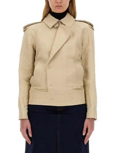 Burberry Off-centre Canvas Trench Jacket In Neutral