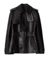 Burberry Short Leather Jacket With Studs And Buckle In Black
