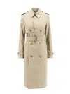 Burberry Woman Trench Woman Beige Trench Coats In Lichen