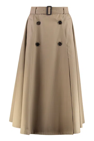 Burberry Trench Midi Skirt In Cotton Gabardine With Detachable Belt In Brown