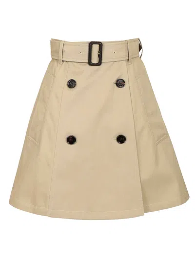 Burberry A-line Cotton Skirt With Belt And Pocket In Brown