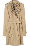 Burberry Castleford Check Collar Water Resistant Gabardine Trench Coat In Beige
