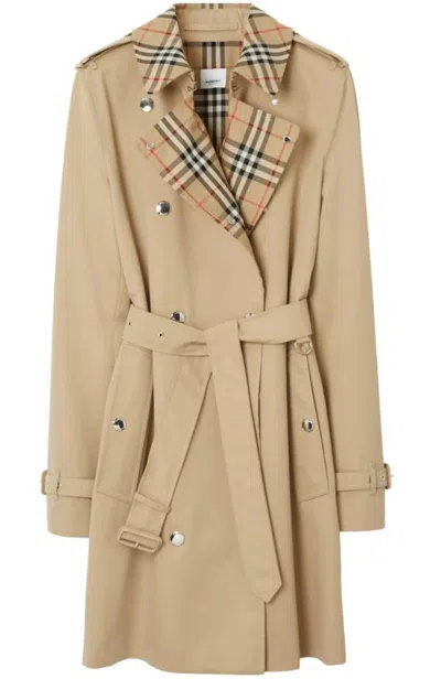 Burberry Cotton Trench Coat With Vintage Check Pattern In Beige