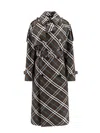 Burberry Green Oversized Double-breasted Trench Coat With Check Motif In Twill Woman In Multicolor