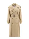 Burberry Waterloo Beige Double-breasted Trench Coat With Classic Collar And Belt Closure In Cotton Woman In Brown