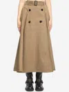 Burberry Beige Skirt With Adjustable Belt And Button Closure In Cotton Woman In Brown