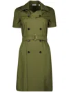 Burberry Waist Belted Buttoned Double-breasted Lapel Dress In Green