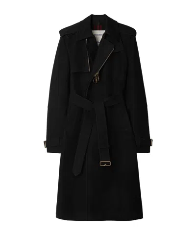 Burberry Double-breasted Silk Blend Trench Coat In Black
