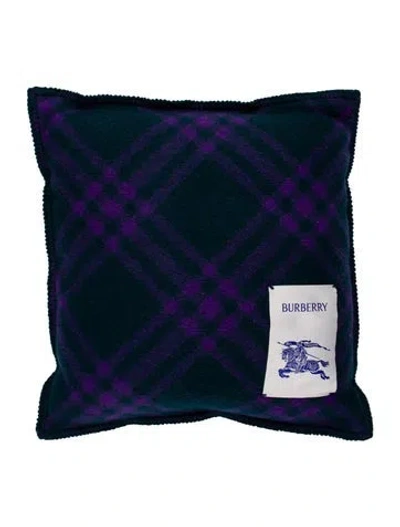 Pre-owned Burberry Tri Bar Check Wool Throw Pillow W/ Tags In Purple