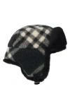 Burberry Tribar Padded Check Wool & Genuine Shearling Trapper Hat In Black