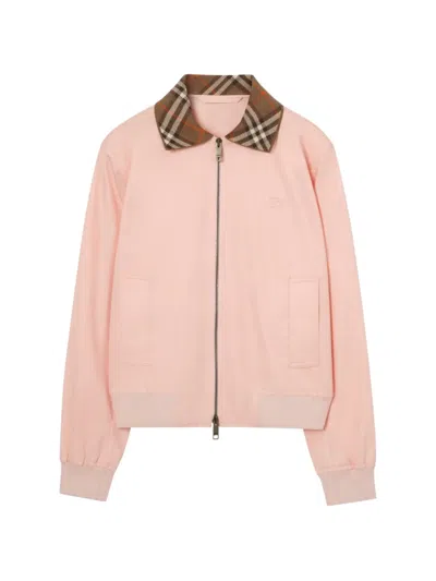 Burberry Cropped Tropical Gabardine Hayfield Harrington Jacket In Pink