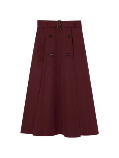 Burberry Tropical Gabardine Trench Midi Skirt In Burgundy