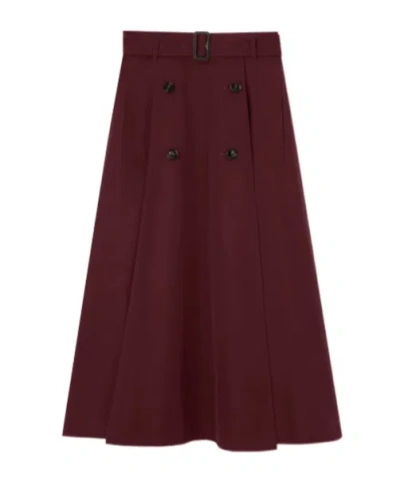 Burberry Tropical Gabardine Trench Midi Skirt In Red