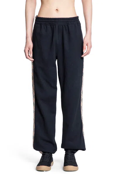 Burberry Check Trim Cotton Jogging Pants In Blue