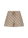 Burberry Women Beige Shorts With Elastic Drawstring Waist And All-over Check Motif In Cotton Woman In Beige