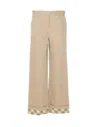 Burberry Beige Pants With Logo Embroidery On The Side And Turn-up Checked Hem In Cotton Man In Beige