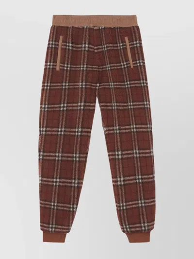 Burberry Trousers Featuring Elastic Waistband And Check Pattern In Brown