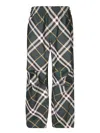 Burberry Men's Check Pattern Trousers With Elastic Waist And Drawstring In Green