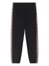Burberry Black Jogging Trousers With Check Motif Detail In Multi