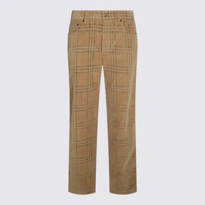 Burberry Sand-coloured Check Corduroy Trousers In Brown