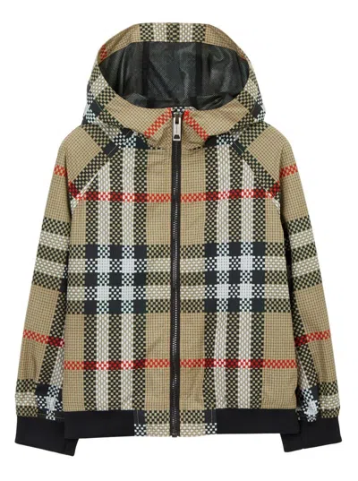 Burberry Kids' Troy Beige Hooded Jacket With Vintage Check Print In Nylon Boy In Multi