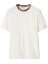 Burberry White Crewneck T-shirt With Check Motif On The Collar In Cotton Man