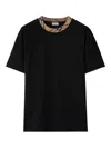 Burberry Black Cotton T-shirt With Check Finishes Men In Black