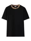 Burberry Black Cotton T-shirt With Check Finishes Men In Black