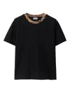 Burberry Black Crewneck T-shirt With Ckeck Motif On The Collar In Cotton Woman