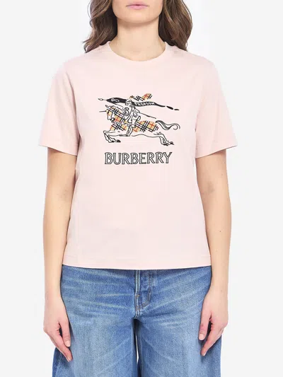 Burberry Check Cotton Tshirt In Pink