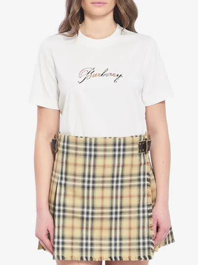 Burberry Check Cotton Tshirt In White