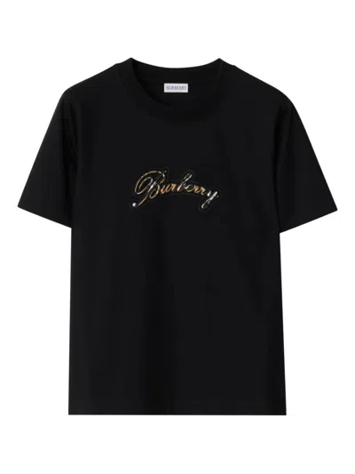 BURBERRY T-SHIRT IN COTONE CON LOGO CORSIVO A QUADRI