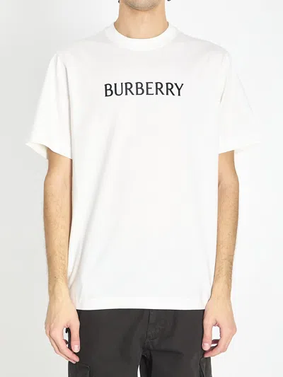 Burberry Ribbed Cotton Jersey T-shirt With Logo Print In Neutral