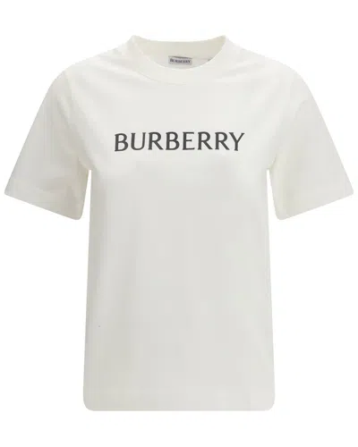 Burberry Ribbed Cotton Jersey T-shirt With Logo Print In Neutral