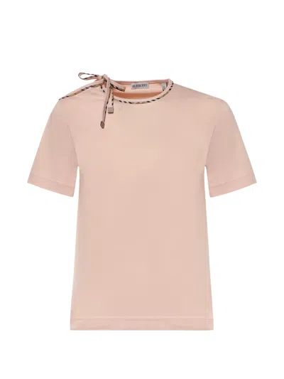 Burberry Checked-trim Tie-neck Knitted Top In Pink