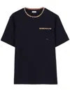 Burberry Cotton Logo T-shirt With Checkered Trim And Chest Pocket In Blue