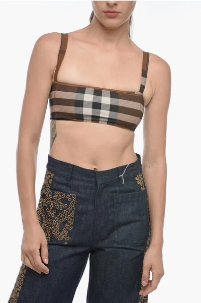 Burberry Tube Bikini Top With Tartan Pattern In Black