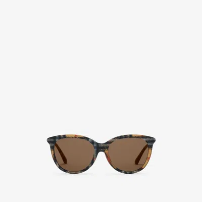 Burberry Tubular Check Round Sunglasses