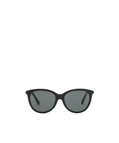 Burberry Tubular Check Round Sunglasses In Black