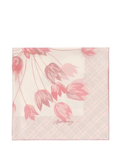 Burberry Tulips Silk Scarf In Pink