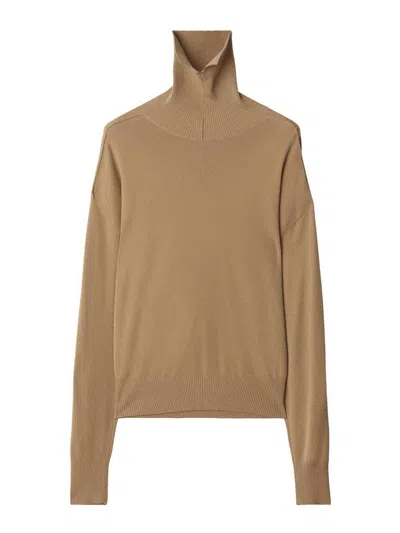 Burberry Roll-neck Wool Jumper In Flax